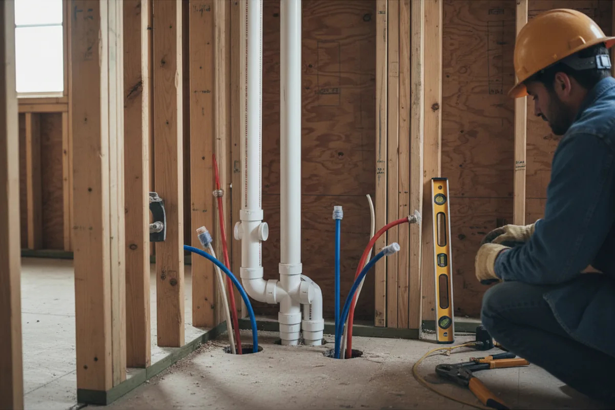 Drain and supply rough-in during Sump Pump Repair in Noel